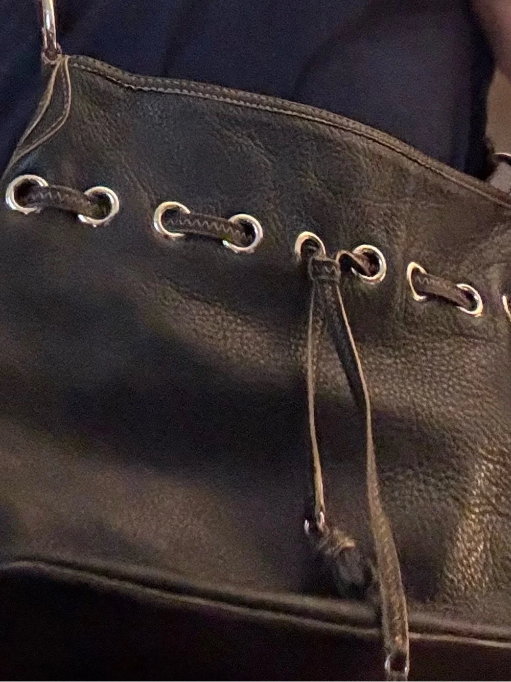 Black Leather Shoulder Bag with Tassel Detail